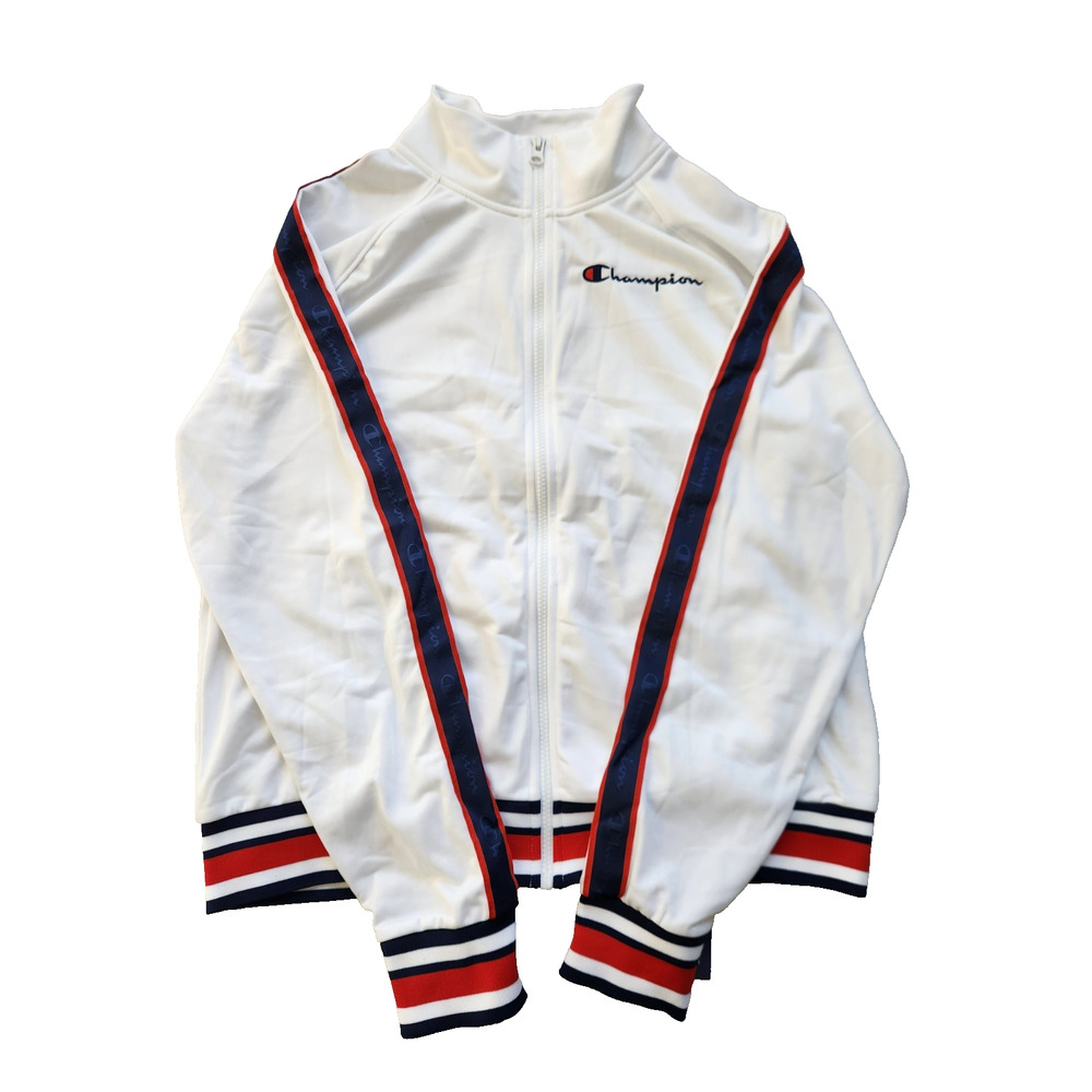 Champion Women's Track Jacket – White with Red & Blue Trim, Size L, New with Tag
